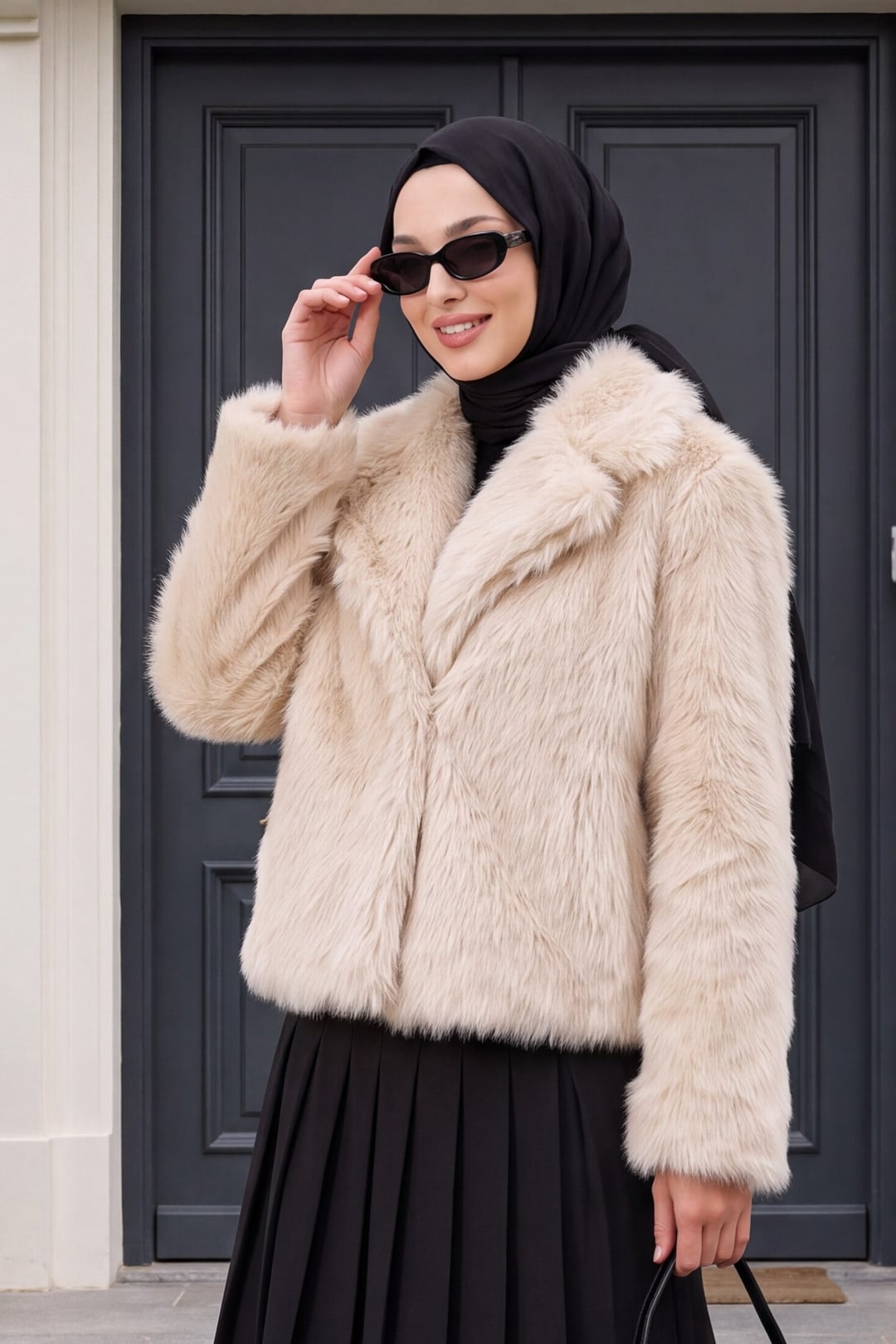 Beige Faux Fur Wrap Coat - Bigdart - by Peralane - photo 2