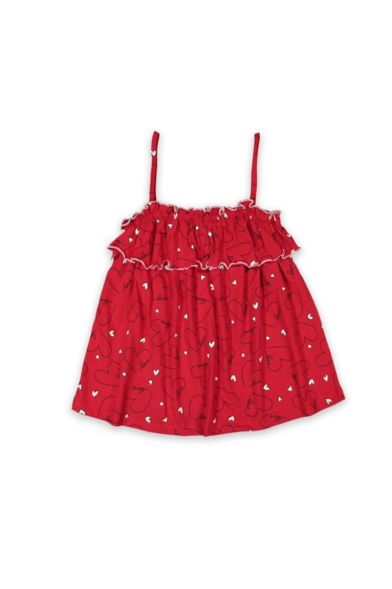 Girls' Red Camisole Top with Heart Print - Pack of 4 (6-9Y) - Divonette - by Peralane