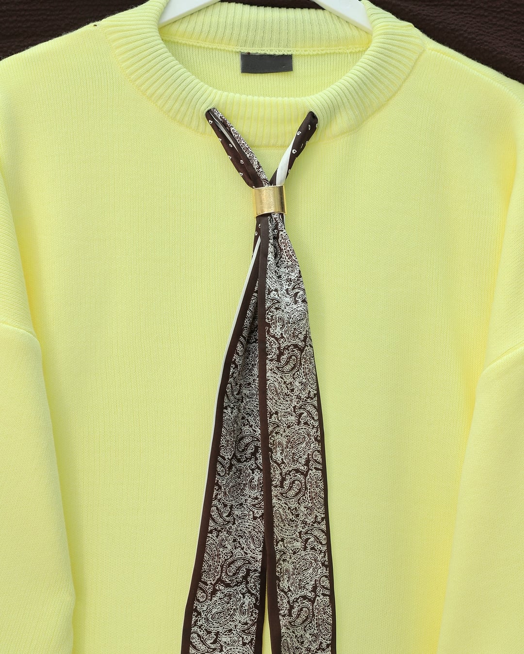 Round Neck Scarf Knit Tunic - Pale Yellow - Podyumplus - by Peralane - photo 5