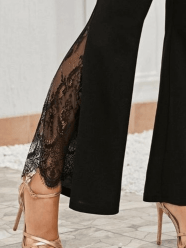 Women's Black Flared Lace Detail High Waist Trousers - Janes - by Peralane - photo 2