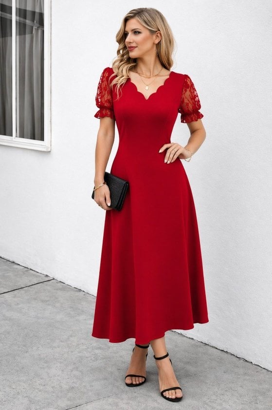 Women's Short Sleeve V-Neck Long Shimmer Dress - Janes - by Peralane - photo 2