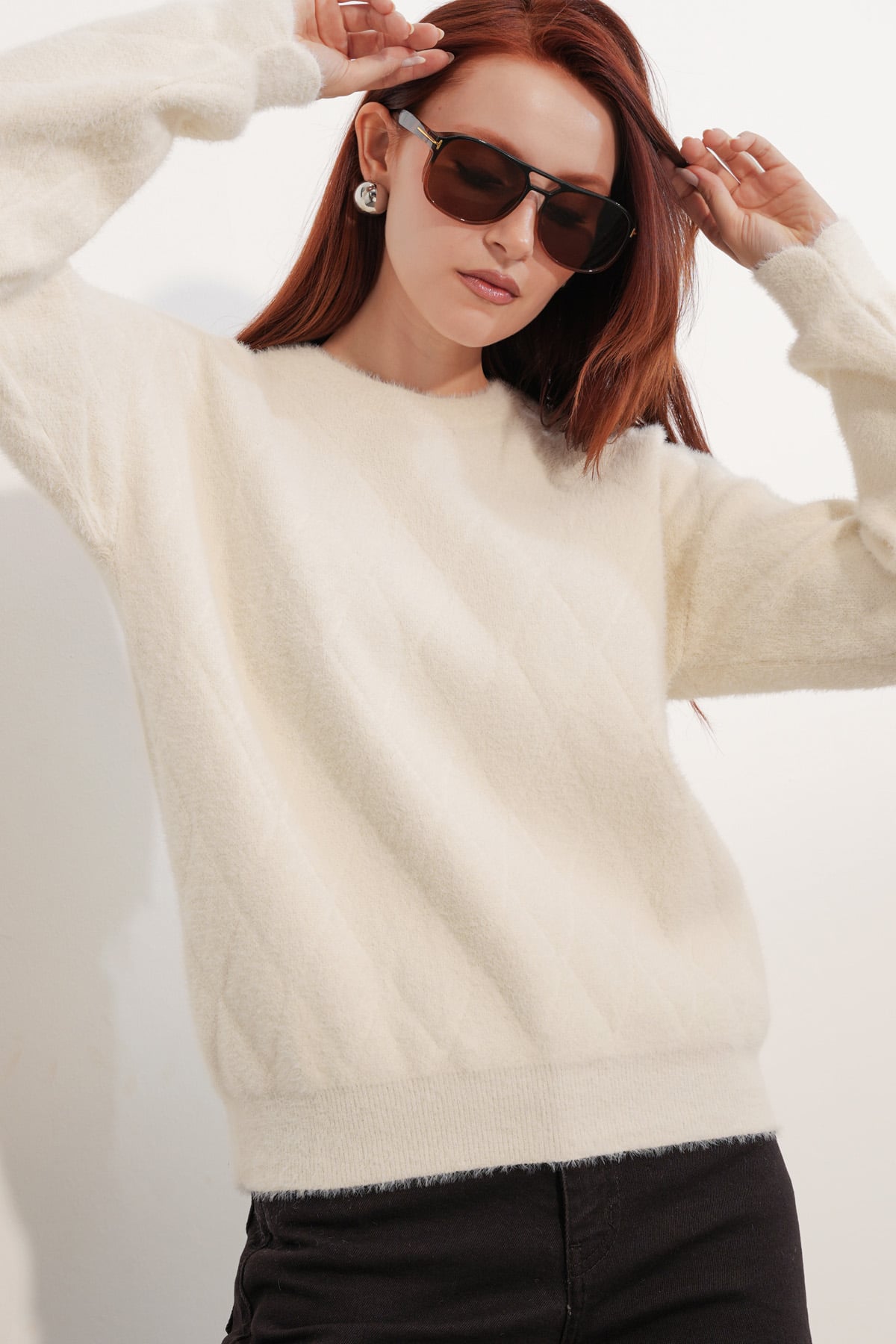 Women's Patterned Oversize Sweater 15970 - Cream - Bigdart - by Peralane - photo 5