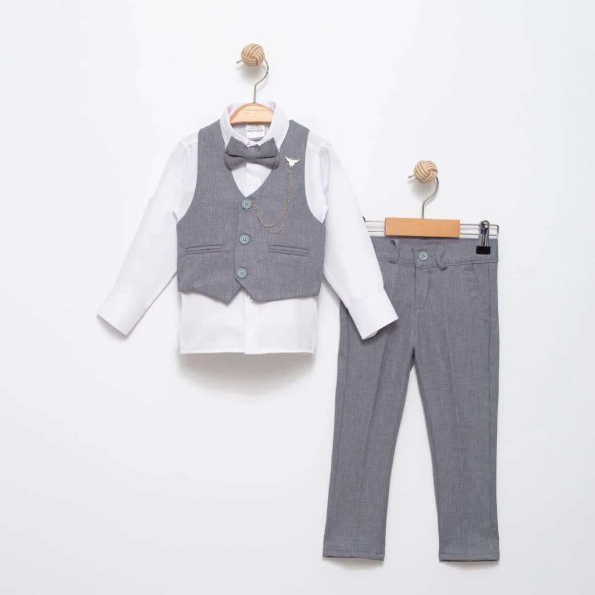 Boys' 4-Piece Formal Suit Set with Waistcoat, Grey - Terry - by Peralane
