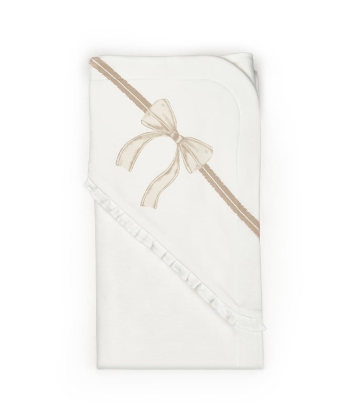 Baby Hooded Blanket with Beige Ribbon Print - Babycosy - by Peralane