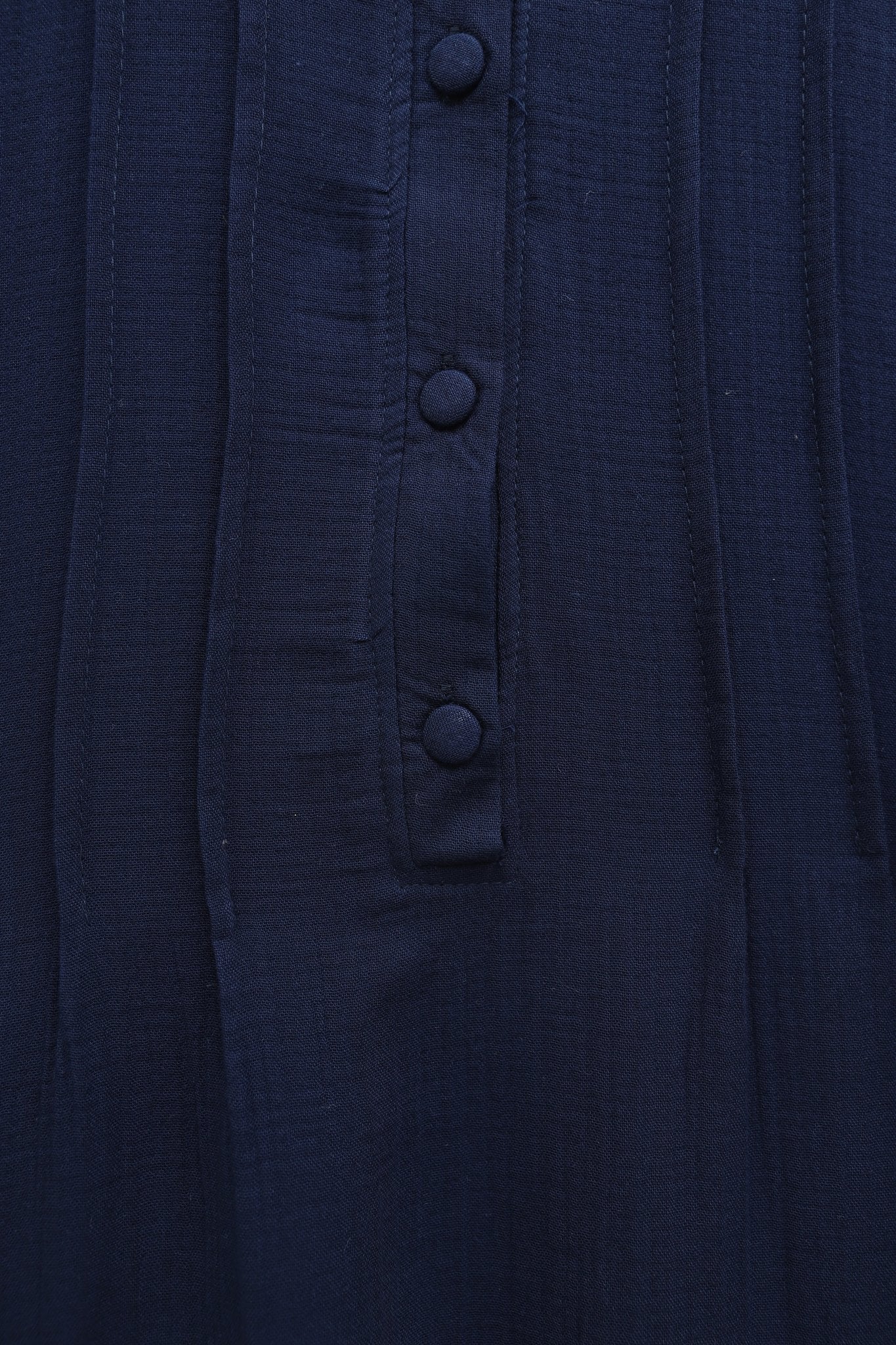 Navy Blue Half Button Muslin Dress with Ribbed Front - Podyumplus - by Peralane - photo 7