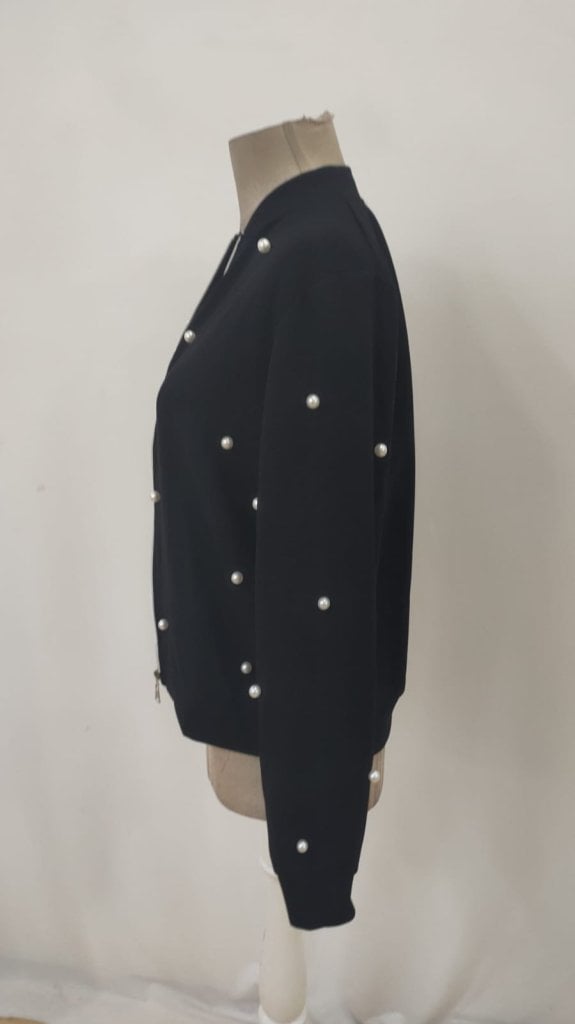 Women's Black Pearl Embellished Zip-Front Bomber Jacket - Janes - by Peralane - photo 7