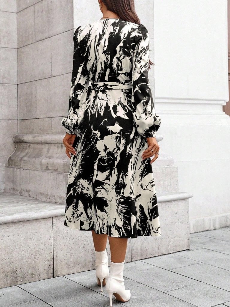 Women's Long Sleeve Wrap Mini Dress with Abstract Print - Janes - by Peralane - photo 4