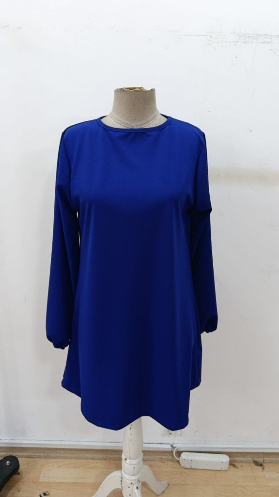 Women's Long Sleeve Round Neck Mini Crepe Dress in Royal Blue - Janes - by Peralane - photo 4