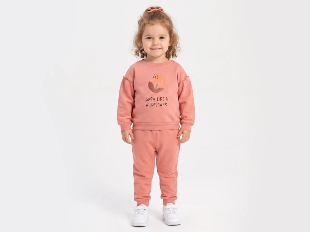 Girls' Cotton Flower Print Sweatshirt and Trousers Set - Vovido - by Peralane