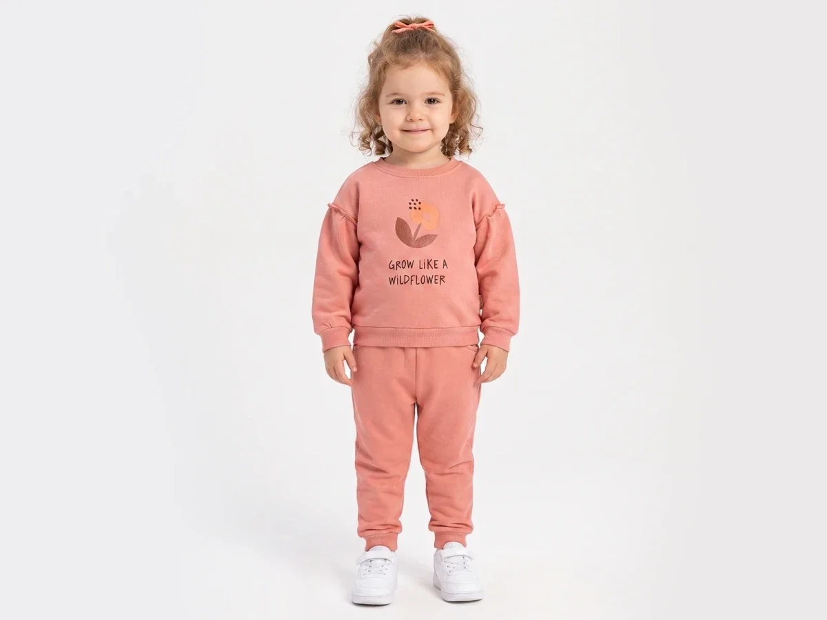 Girls' Cotton Flower Print Sweatshirt and Trousers Set - Vovido - by Peralane