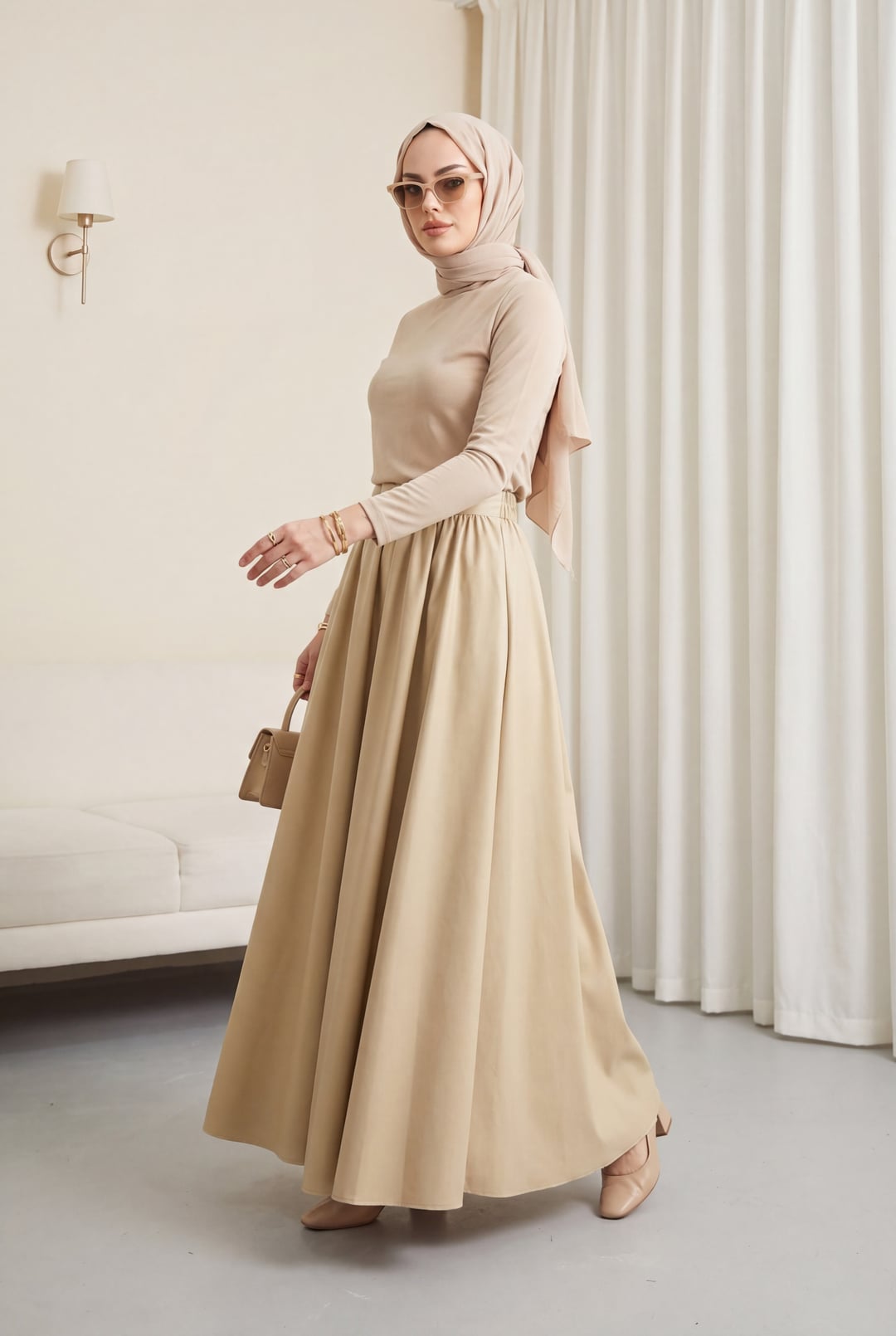 Pleated Bonded Skirt with Pockets - Beige - Podyumplus - by Peralane - photo 2