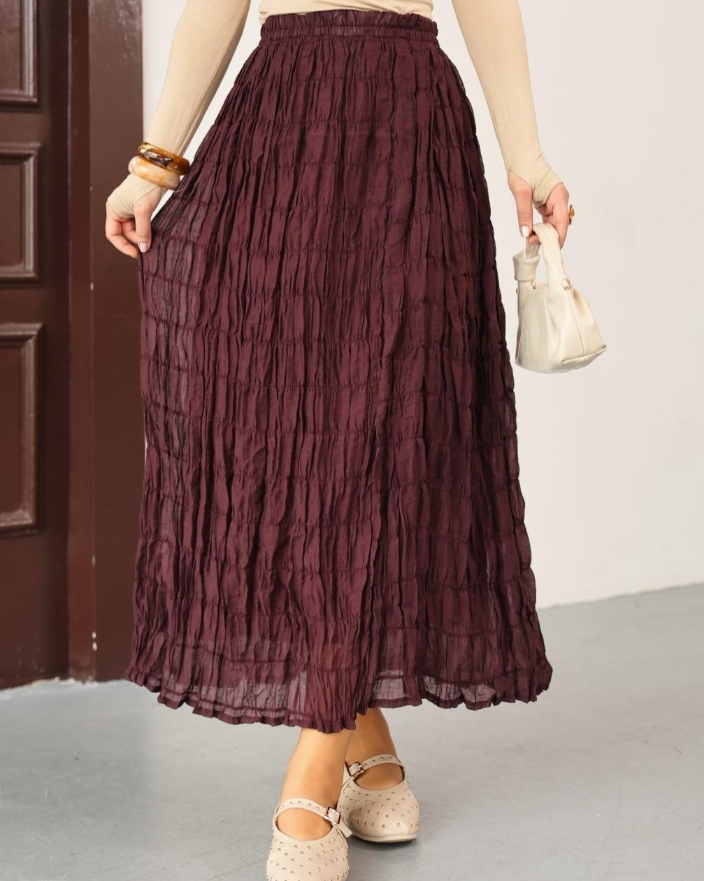 Lined Ruched Modal Skirt - Deep Plum - Podyumplus - by Peralane - photo 5