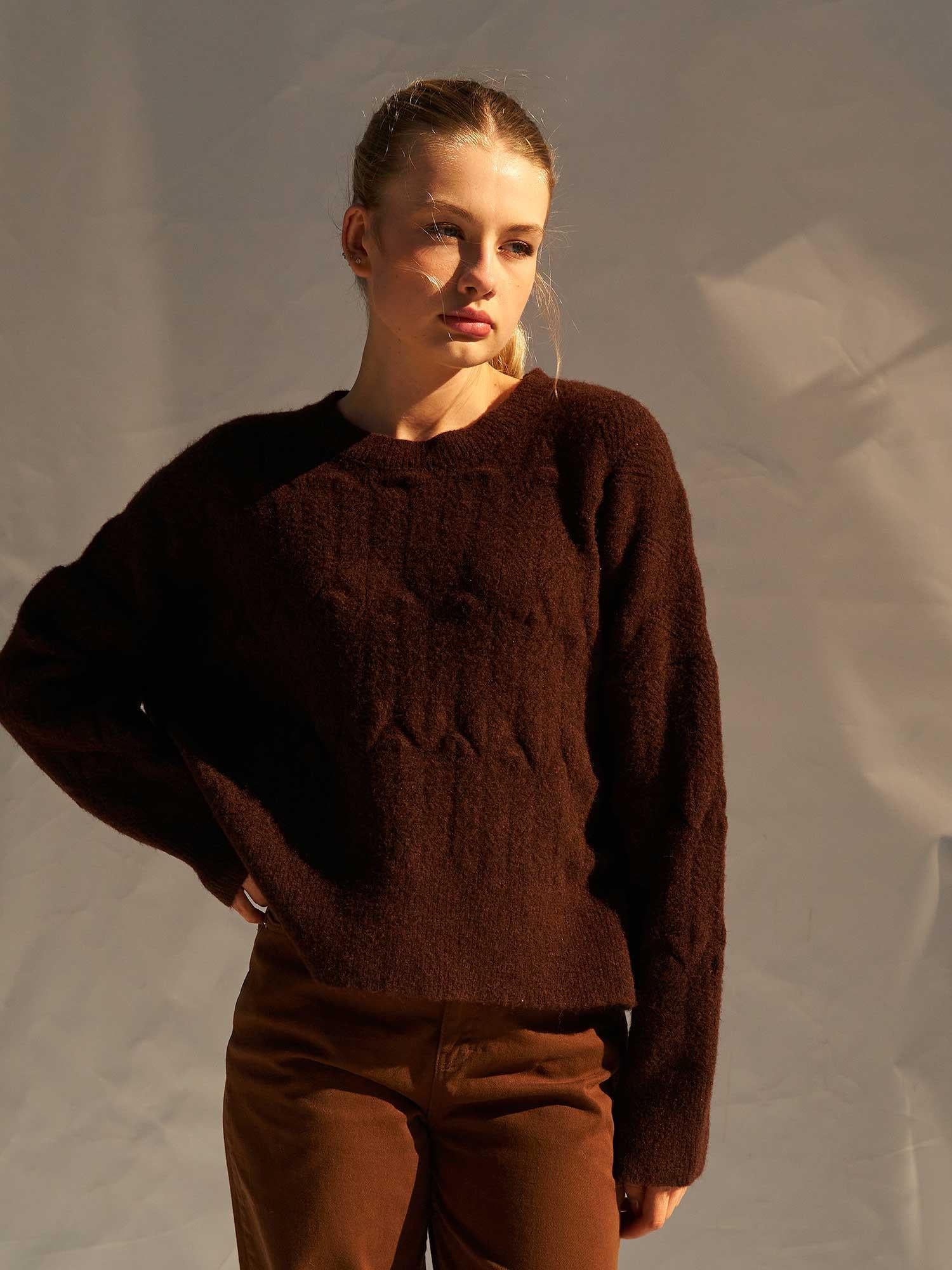 Brown Oversized Crewneck Knit Sweater - Lefon - by Peralane - photo 4