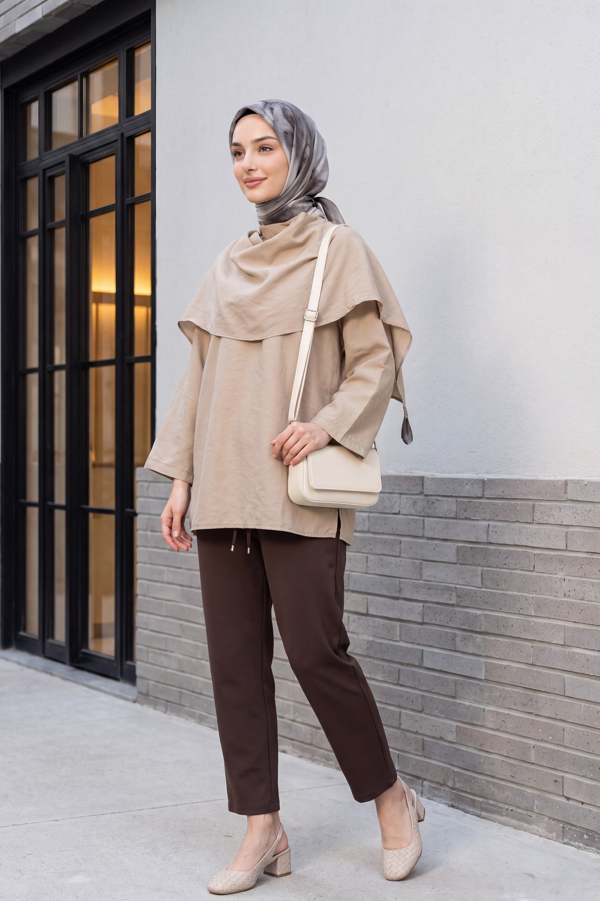 Oversize Modal Tunic with Removable Cape - Mink - Podyumplus - by Peralane - photo 4