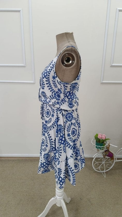 Women's Sleeveless V-Neck Buttoned Patterned Short Suprem Dress - Janes - by Peralane - photo 5