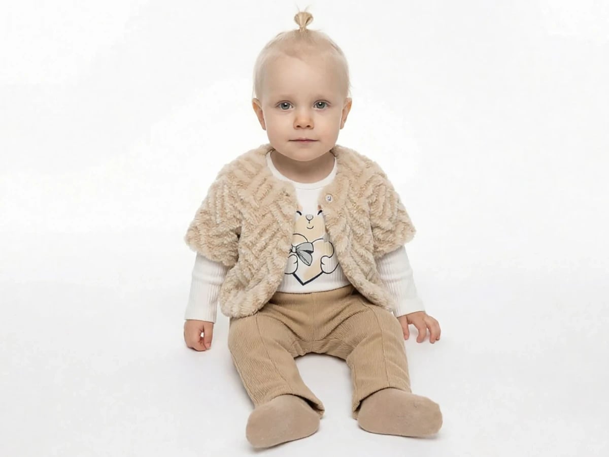 Baby Girl 3-Piece Set with Fuzzy Vest, Top, and Corduroy Trousers - Elci Baby - by Peralane