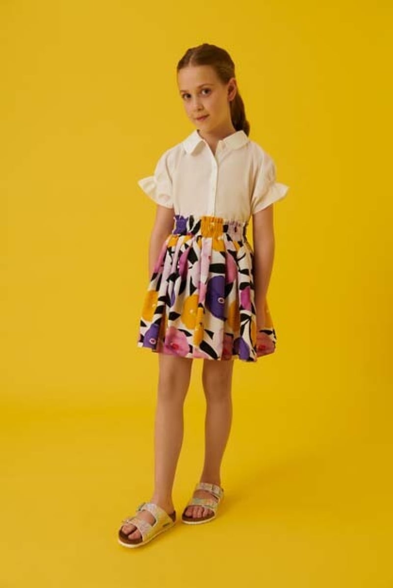 Girls' Floral Print Pleated Skirt with Attached Shirt Bodice - 4-14Y - Pack of 5 - Lialea - by Peralane
