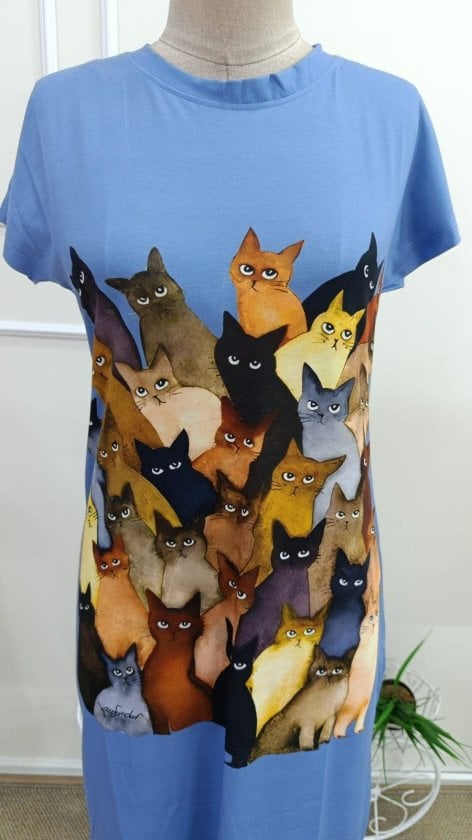 Short Sleeve Crew Neck Cat Print Midi Viscose Dress - Janes - by Peralane - photo 7