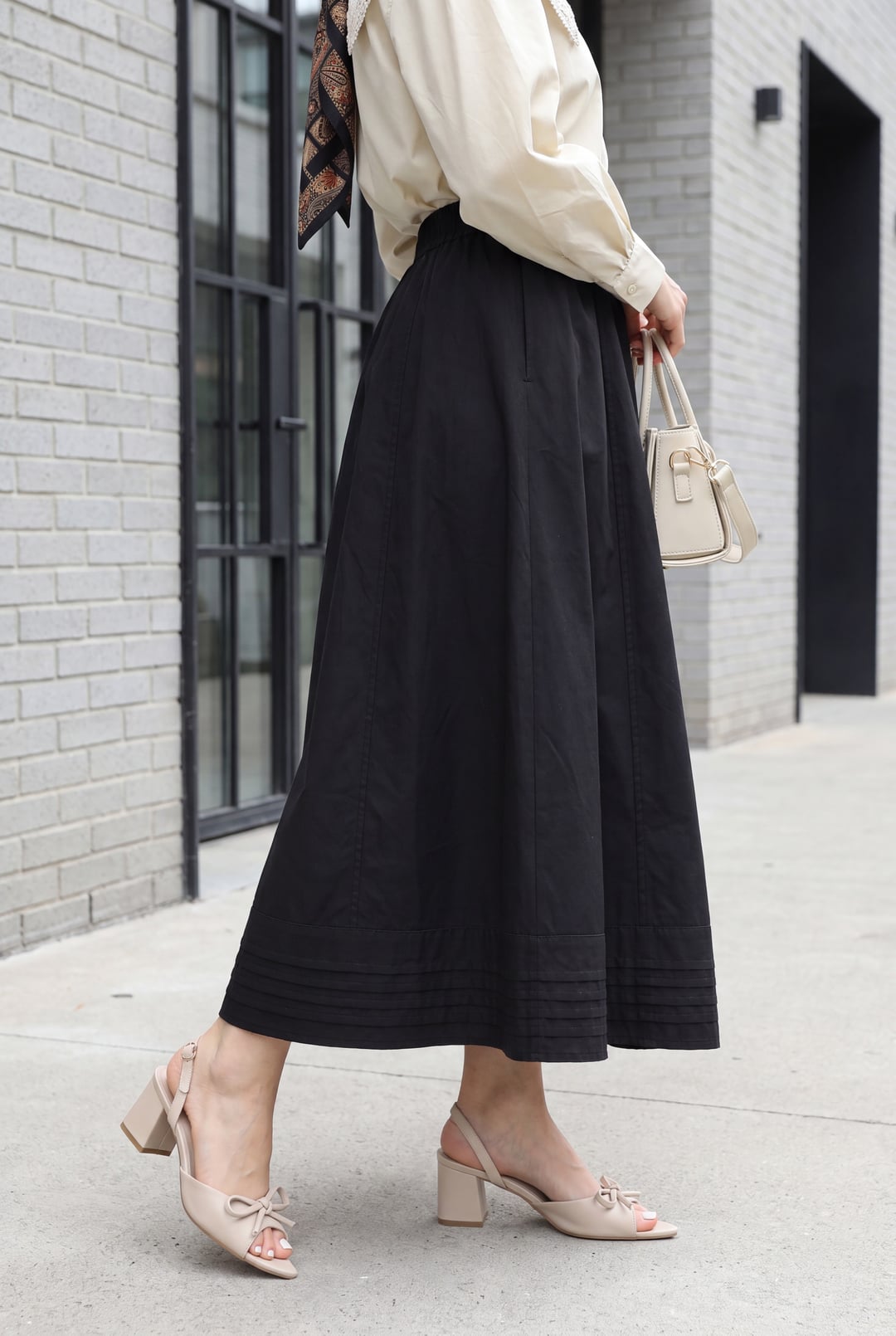 Elasticated Waist Skirt with Pockets and Stitch Details - Black - Podyumplus - by Peralane - photo 3