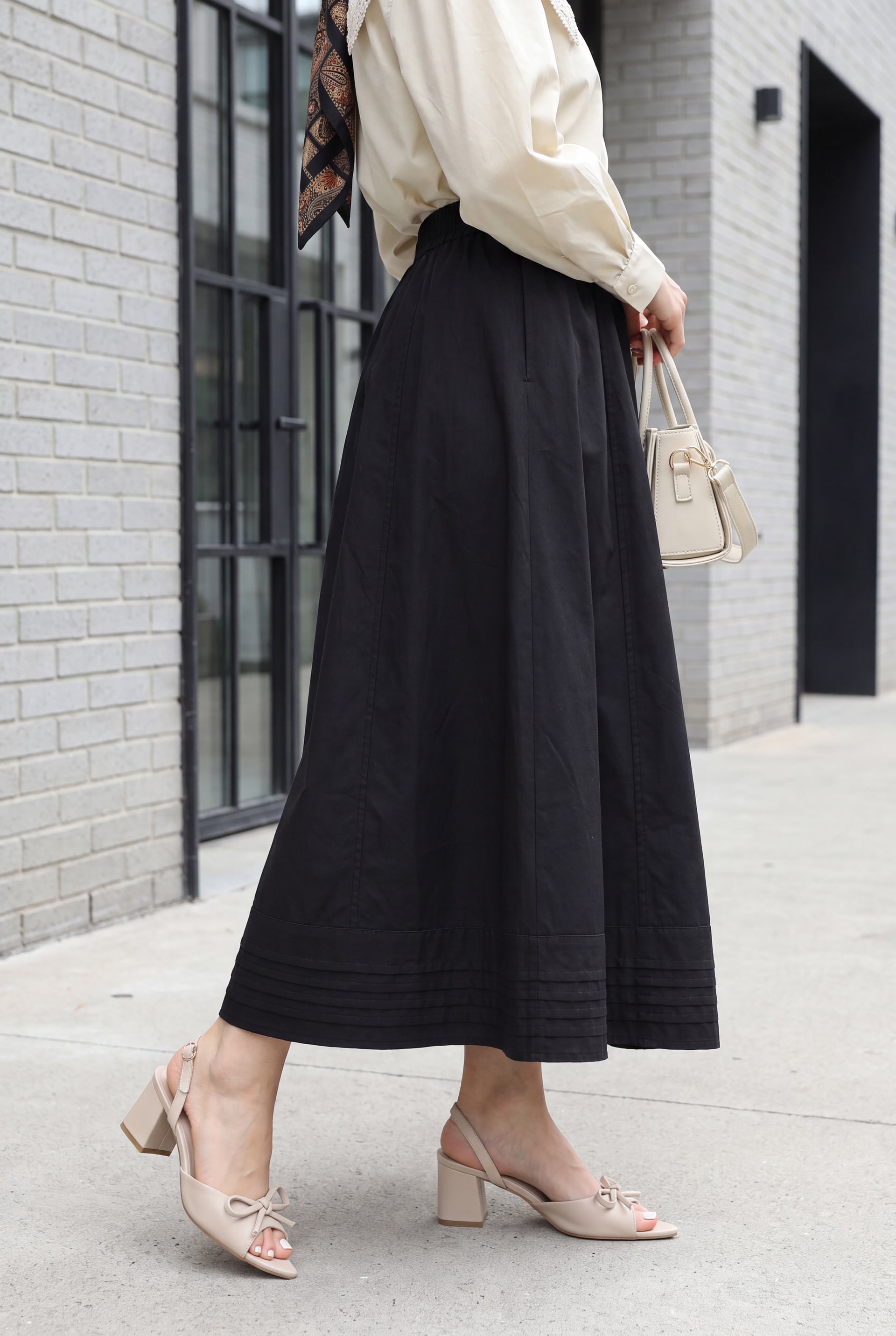 Elasticated Waist Skirt with Pockets and Stitch Details - Black - Podyumplus - by Peralane - photo 3
