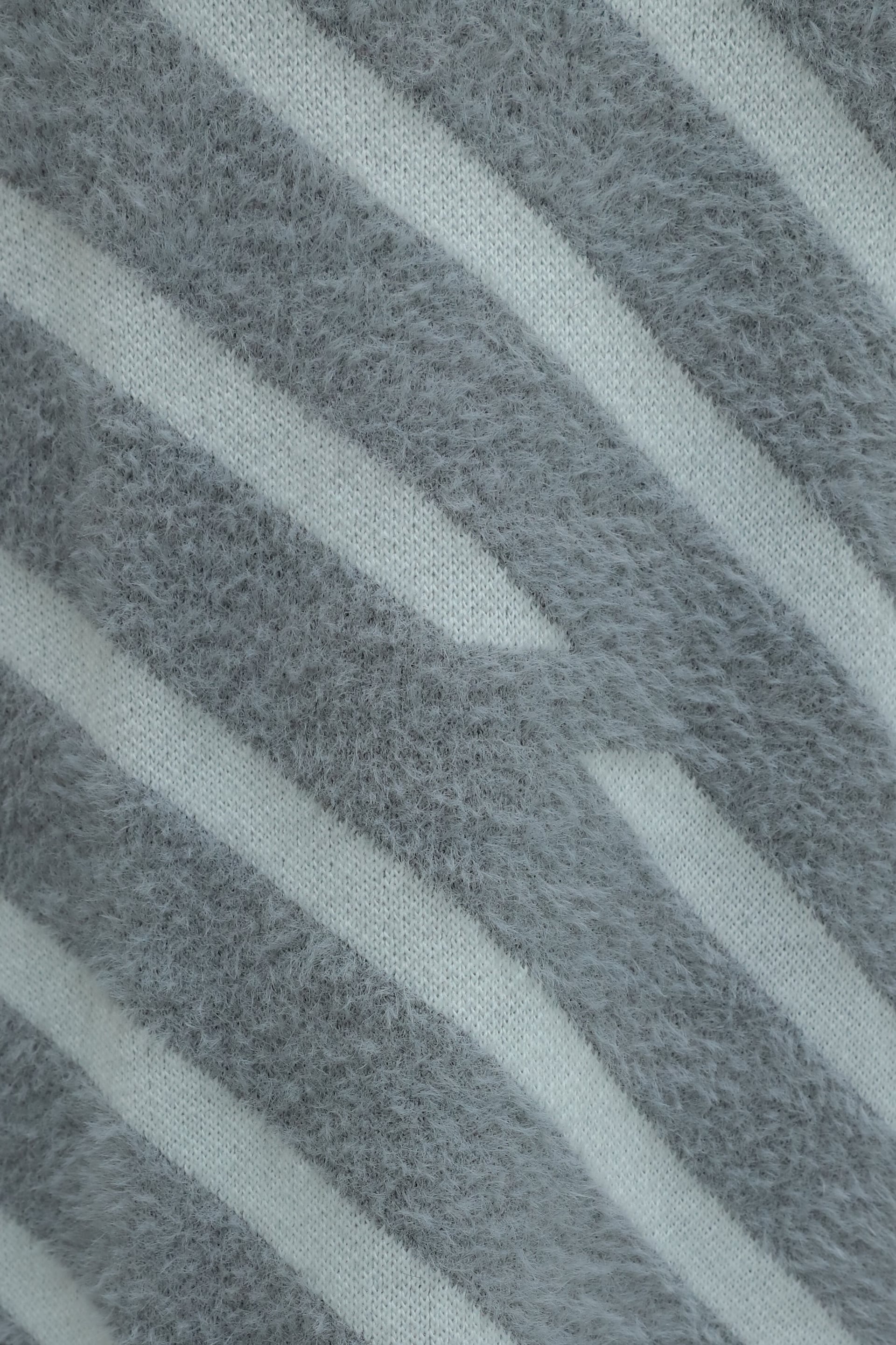 Half-Neck Side Stripe Fuzzy Knit Tunic - Grey - Podyumplus - by Peralane - photo 5