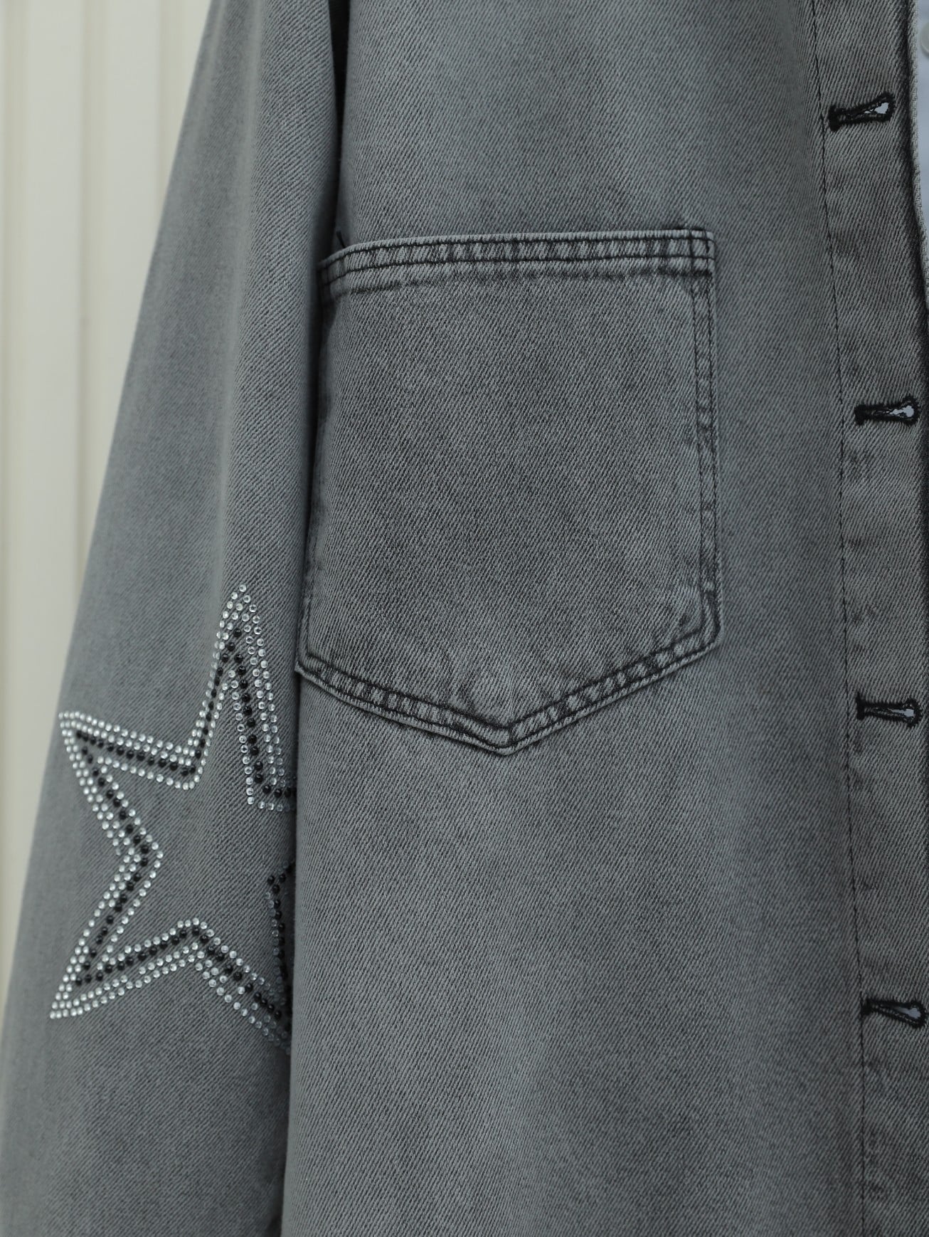 Star Stone Print Double Pocket Denim Jacket - Smoke - Podyumplus - by Peralane - photo 5