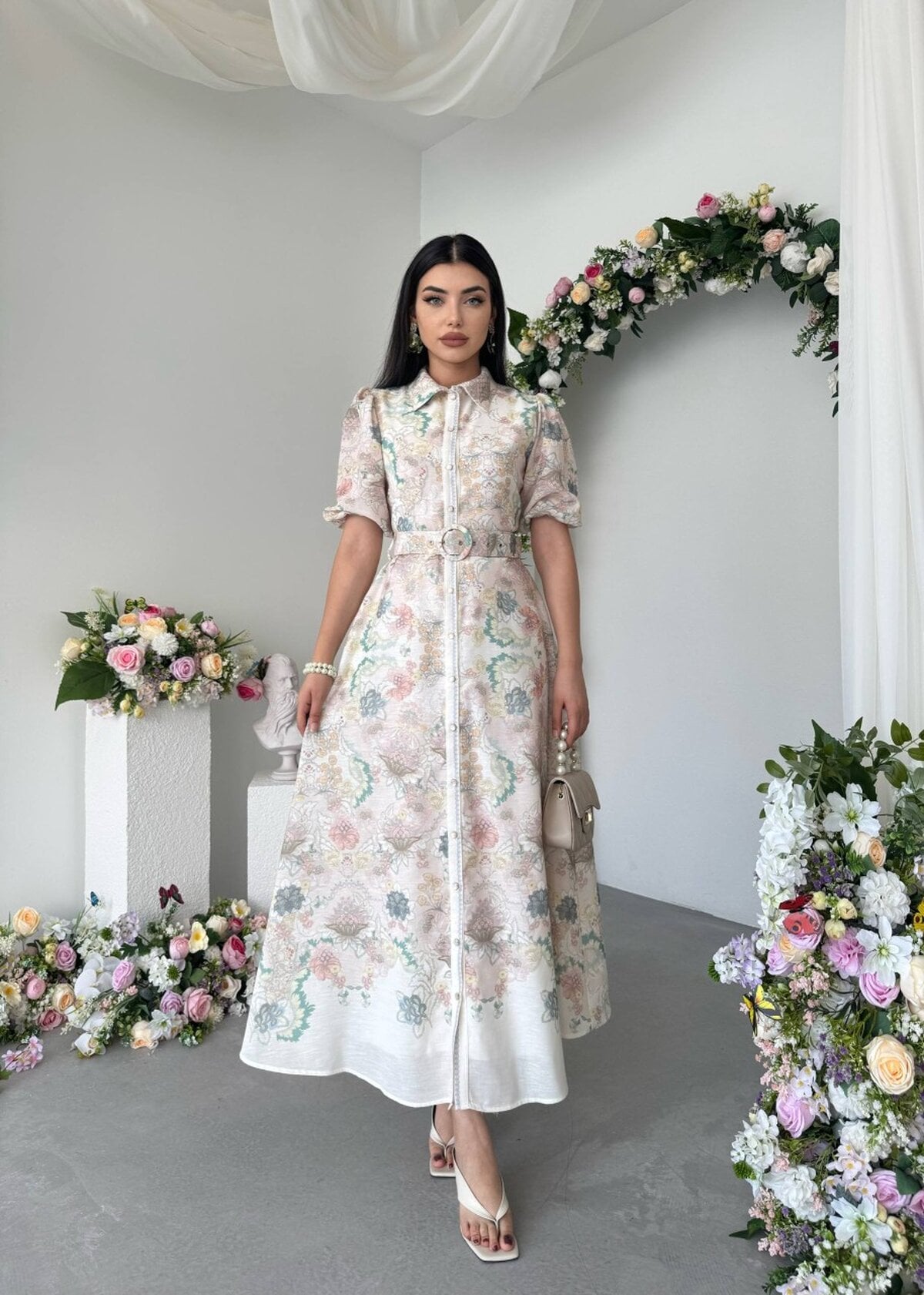 Women's Floral Print Linen Dress with Pockets - Etika - by Peralane - photo 4