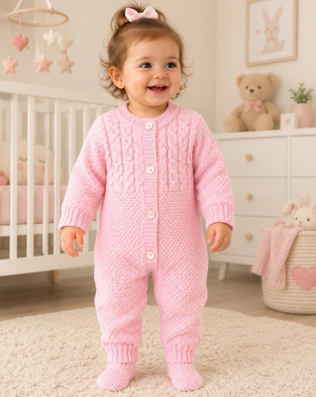 Knitted Baby Romper with Feet - Pink (Pack of 3) - Has Bereket - by Peralane