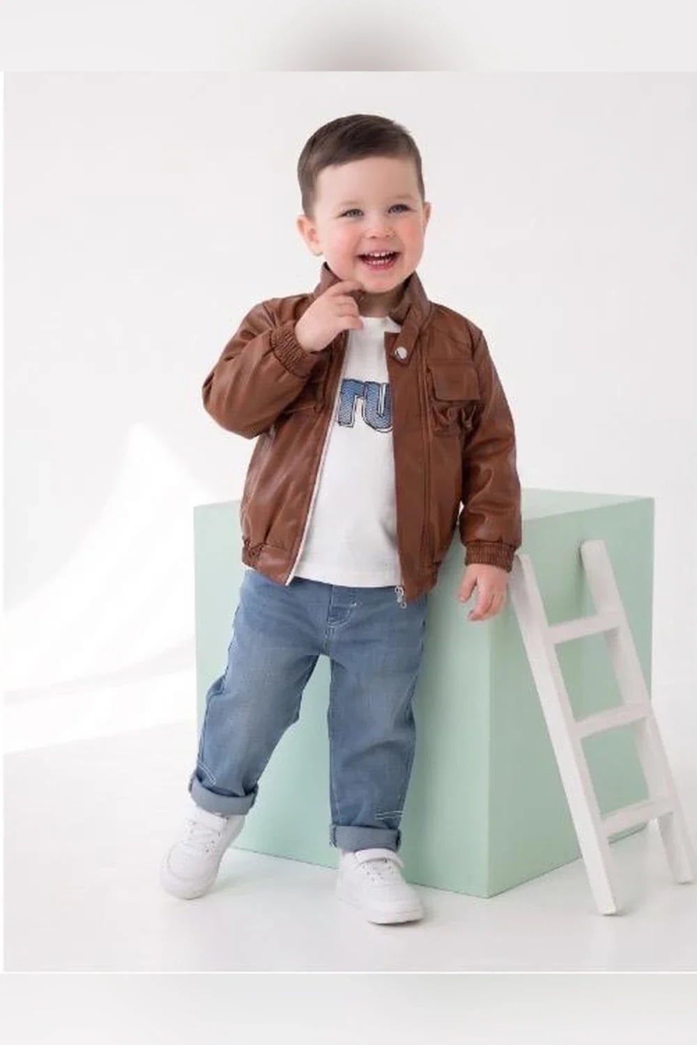 Boys' 3-Piece Set with Brown Faux Leather Jacket - Has Bereket - by Peralane