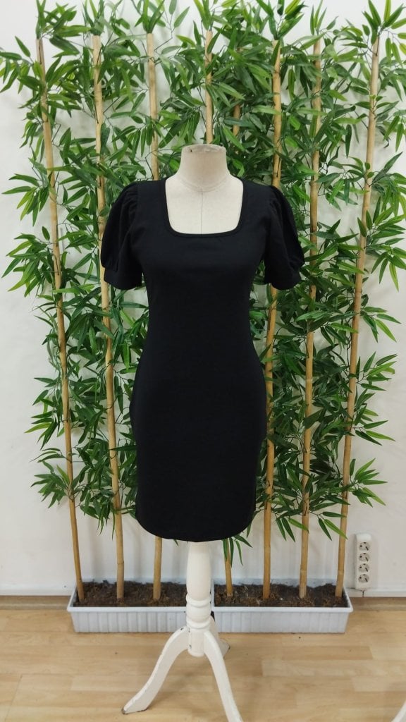 Women's Black Short-Sleeve Square Neck Crepe Dress - Janes - by Peralane - photo 4