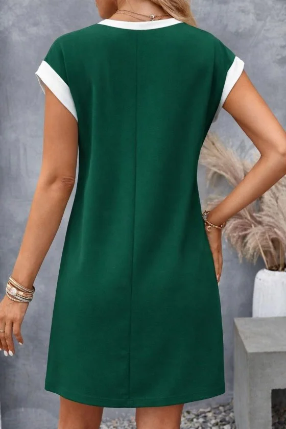 Women's Short Sleeve Round Neck Contrast Cuff Crepe Dress - Janes - by Peralane - photo 3