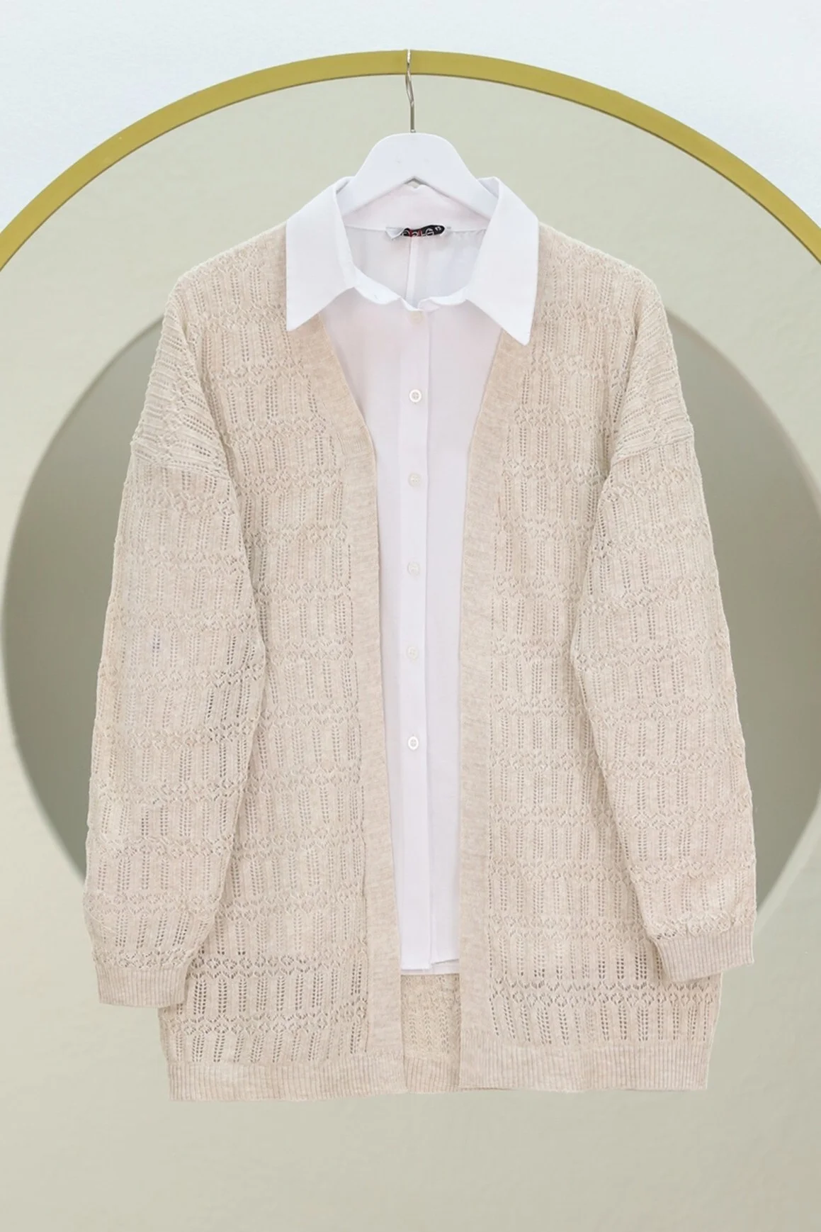 Open-Front Lace Pattern Cardigan in Stone - Women's Spring Cardigan - Podyumplus - by Peralane - photo 3
