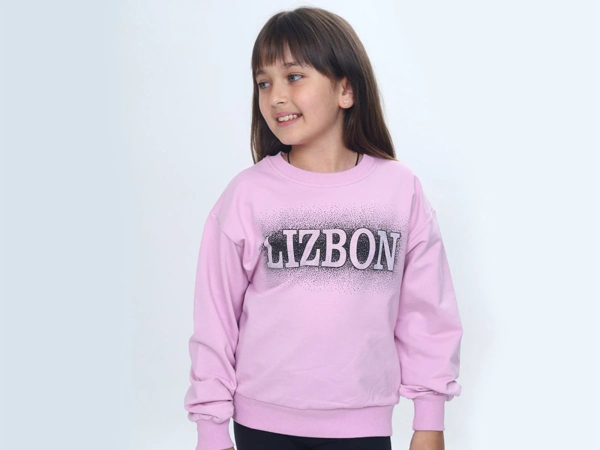 Lizbon Printed Girls' Sweatshirt - Light Pink - Vizviz - by Peralane