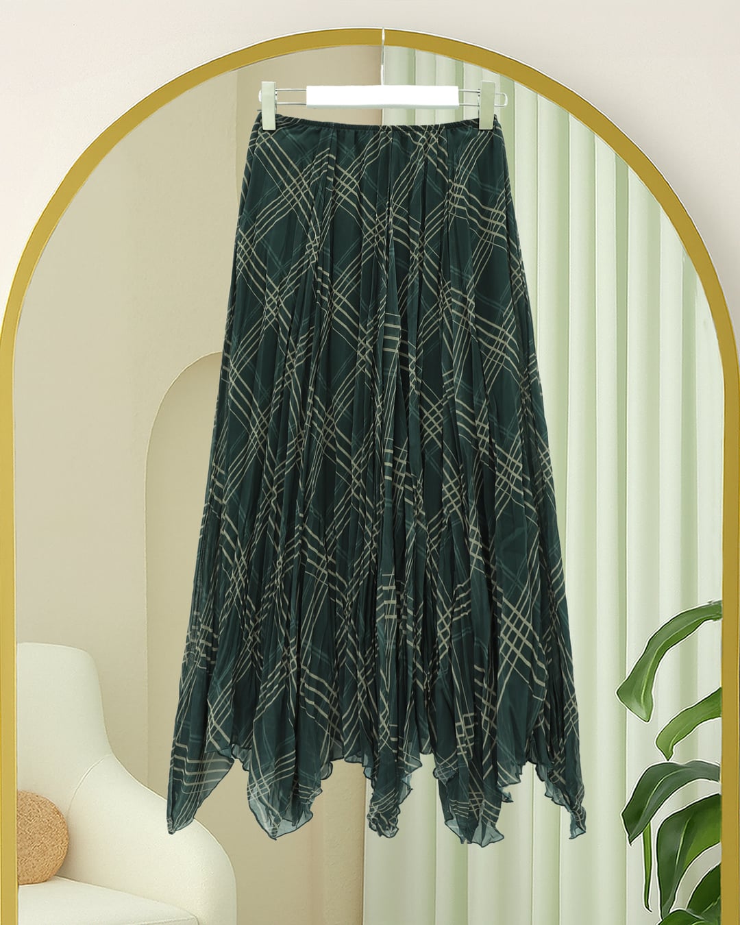 Asymmetric Cut Lined Chiffon Skirt - Khaki - Podyumplus - by Peralane