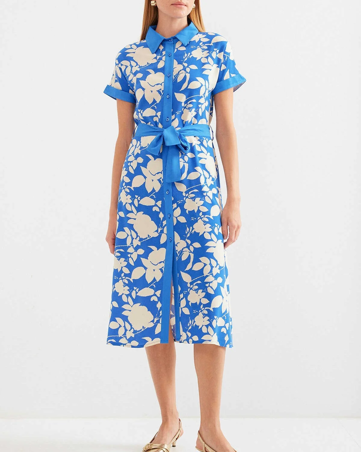 Patterned Shirt Dress - Blue - Wholeskop - by Peralane