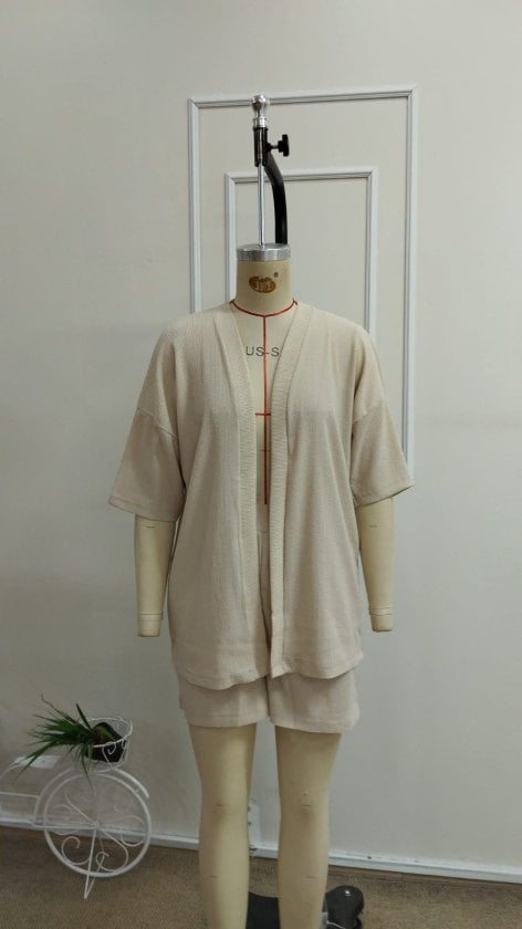 Women's Beige Kimono Jacket and Shorts Co-ord Set - Janes - by Peralane - photo 5
