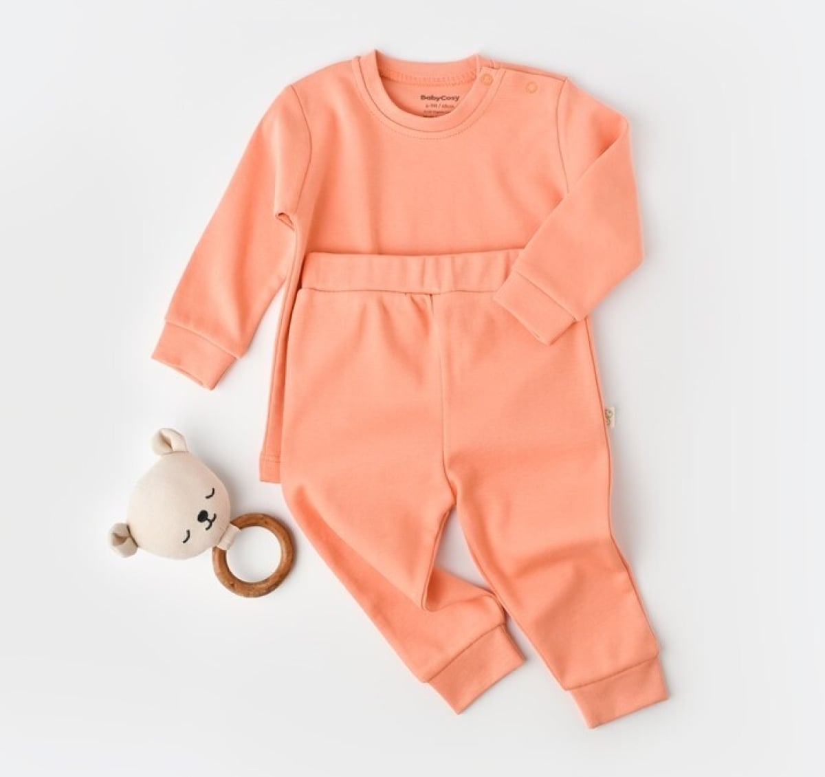 Baby Organic Cotton Two-Piece Set (Top and Trousers) - Light Pink - Babycosy - by Peralane