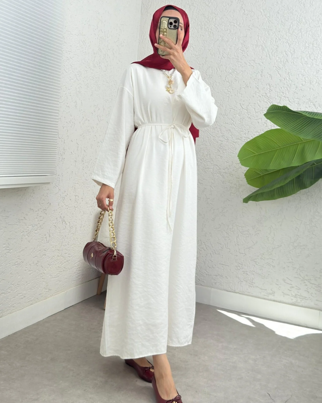 Tie Waist Linen Look Dress with Back Zipper - Ecru - Podyumplus - by Peralane - photo 3