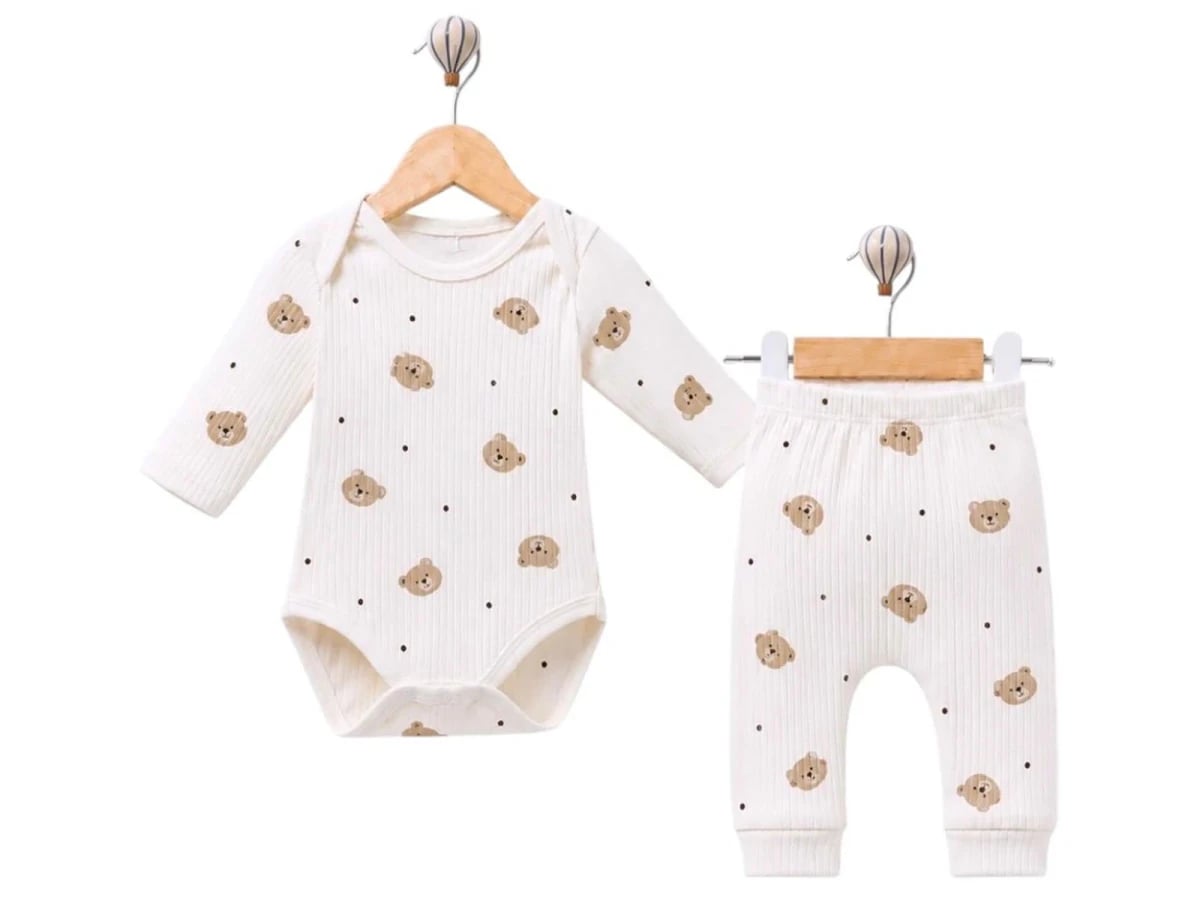 Bear Print Baby Boys' 3-Piece Set - White - Supermini - by Peralane