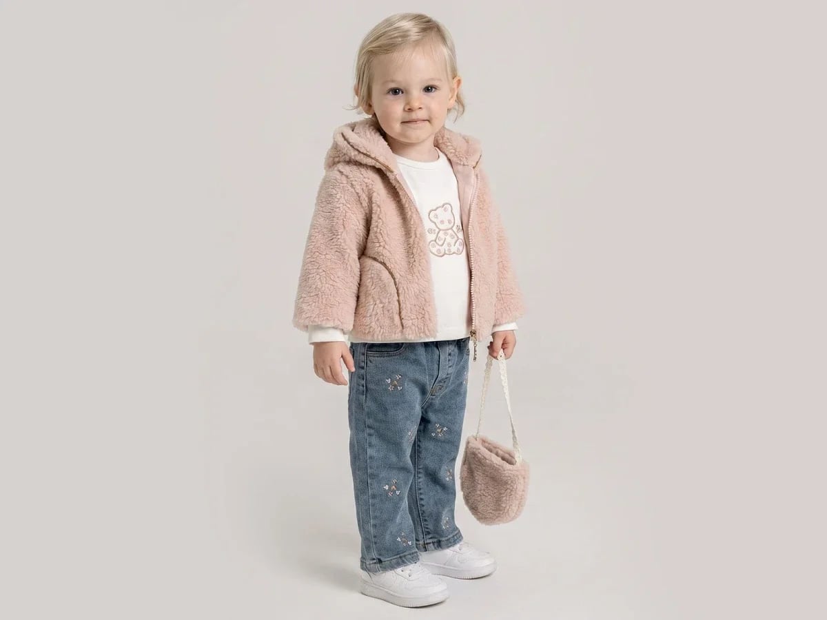 Girls' Fleece Jacket and Denim Trousers Set with Bag - Pampal Kids - by Peralane