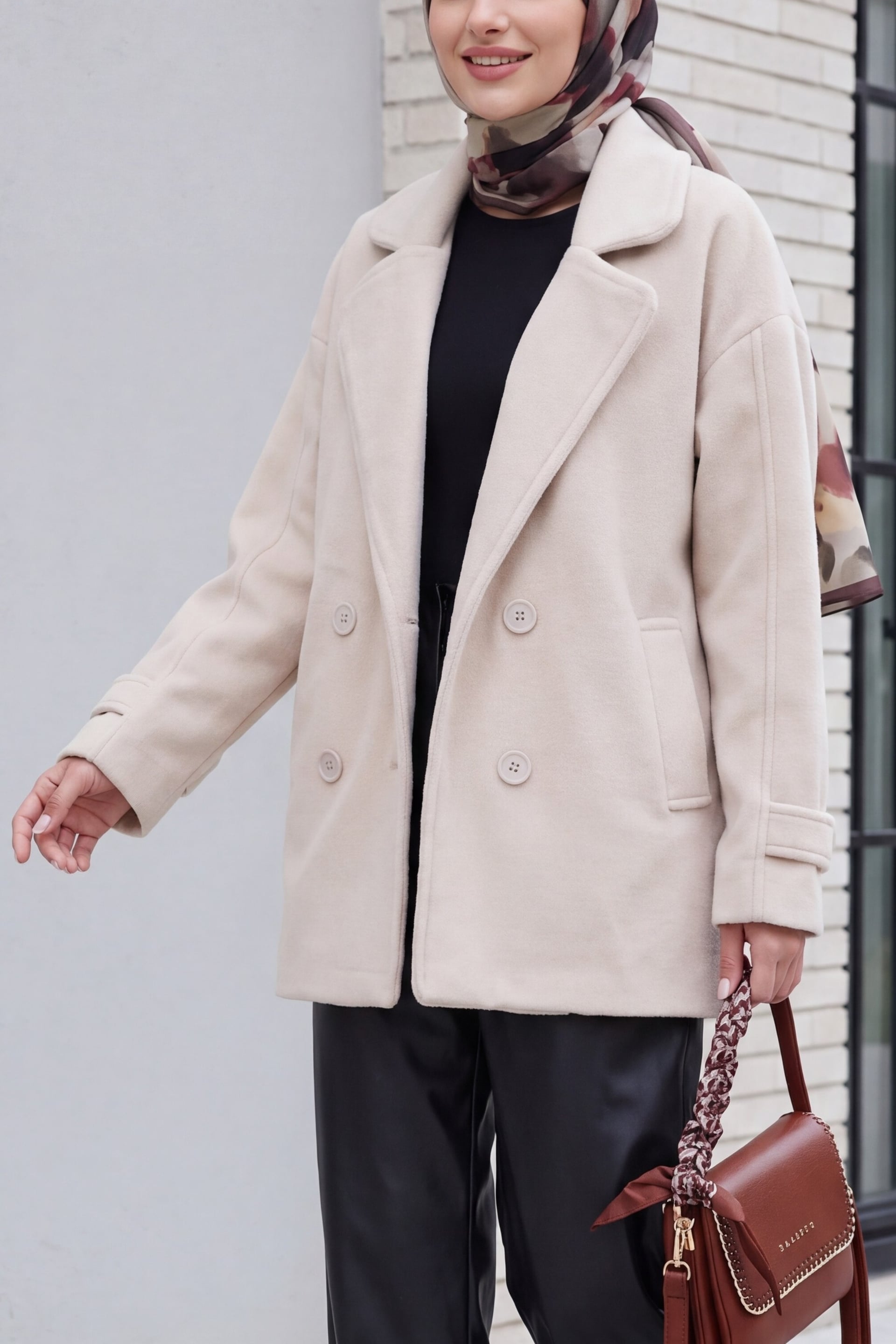 Women's Double-Breasted Wool-Blend Coat - Ecru - Bigdart - by Peralane