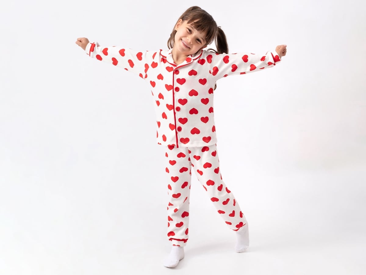 Girls' Heart Print Pyjama Set - White - Dolas - by Peralane