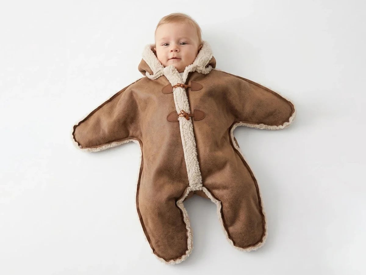 Boys' Brown Snowsuit with Hood and Sherpa Lining - Canoz - by Peralane