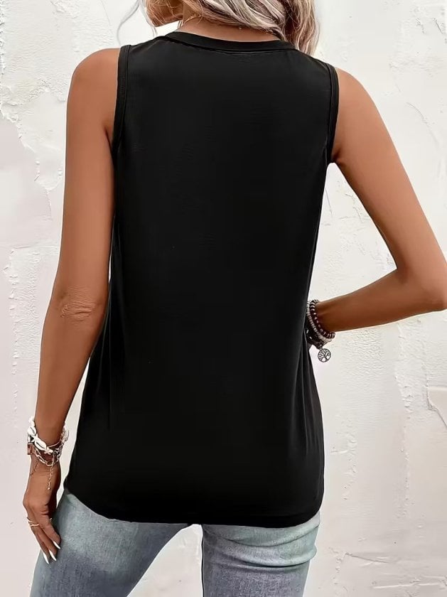 Women's Black Sleeveless V-Neck Button-Front Blouse - Janes - by Peralane - photo 5