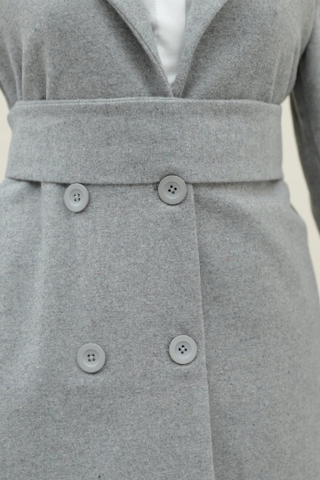 Women's Grey Double-Breasted Belted Wool Coat with Back Bolero Detail - Podyumplus - by Peralane - photo 6