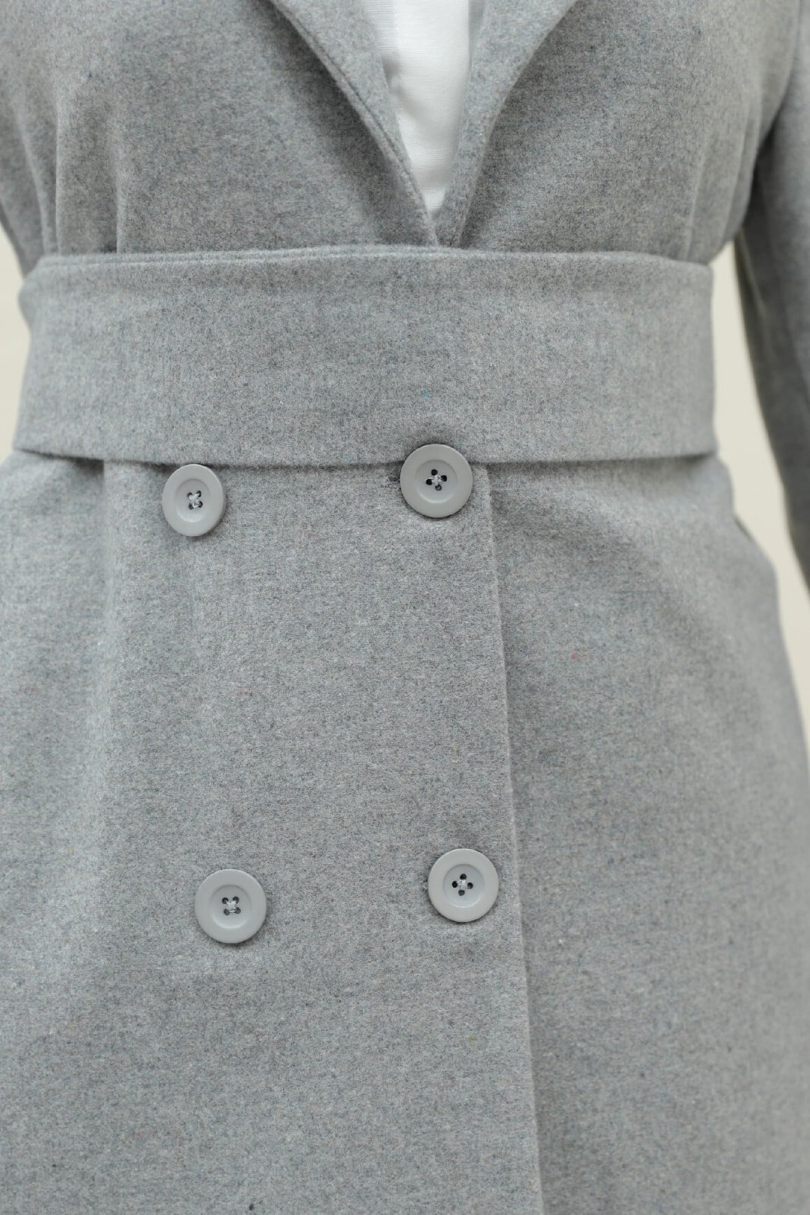 Women's Grey Double-Breasted Belted Wool Coat with Back Bolero Detail - Podyumplus - by Peralane - photo 6