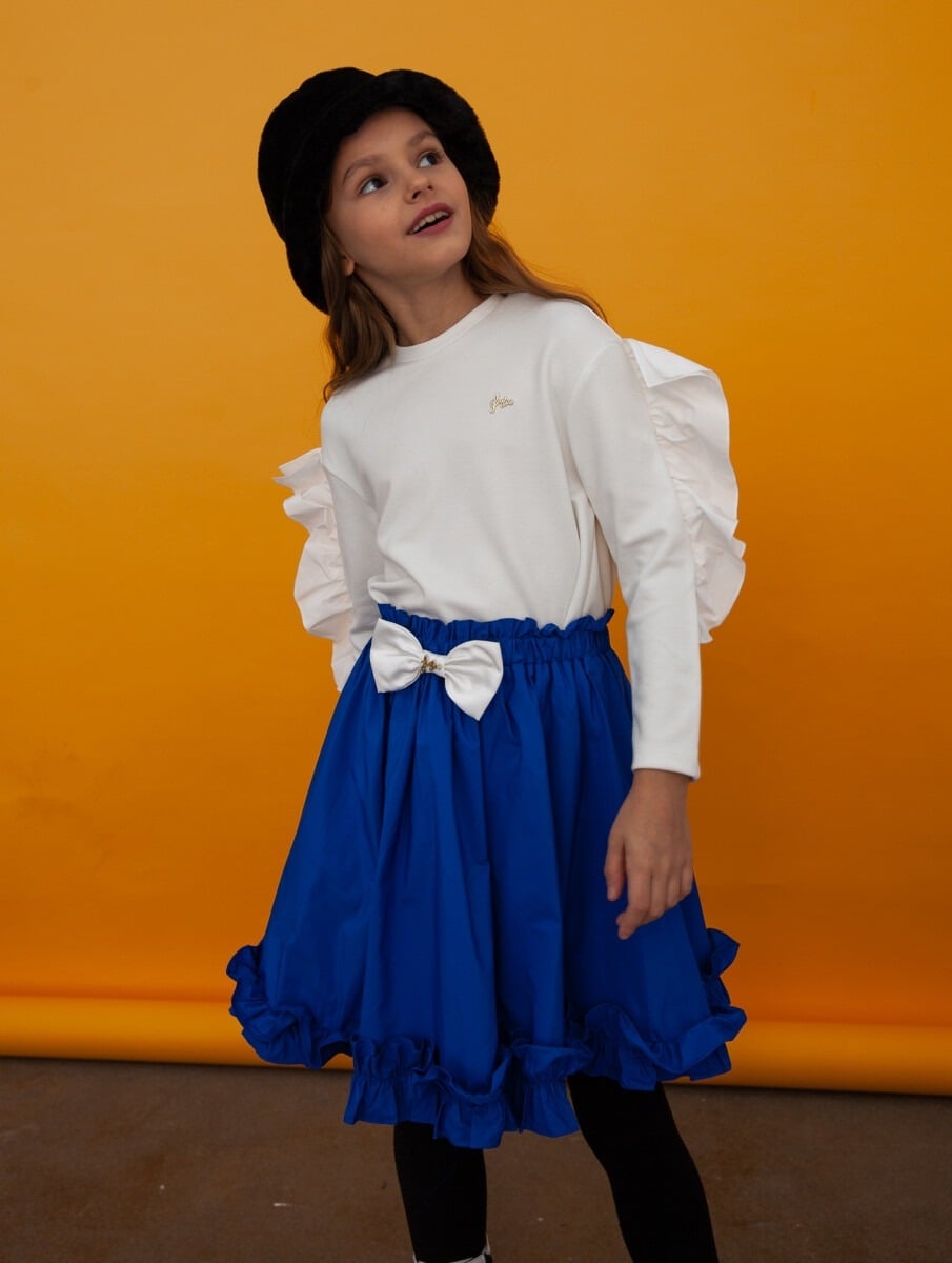 Girls' White Top with Royal Blue Skirt Set (4-14 Years) - 2012-BL03720 - Lialea - by Peralane