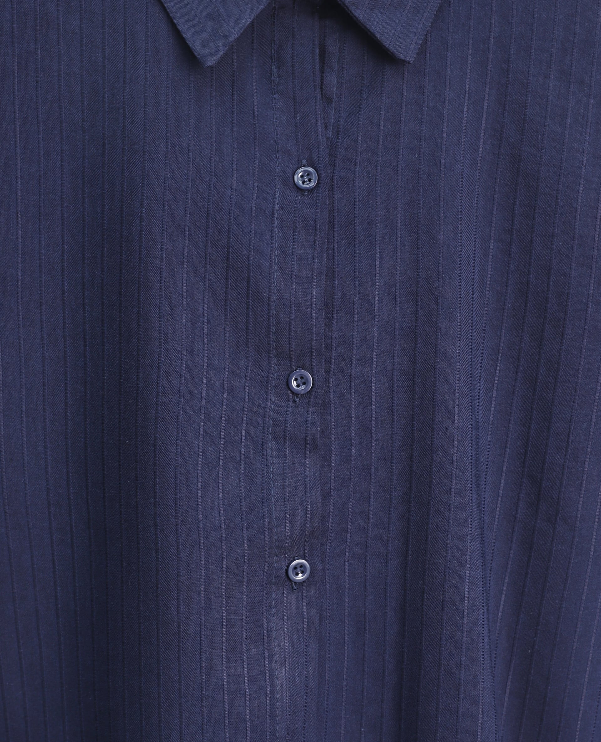 Navy Blue Long Back Striped Buttoned Relaxed Blouse - Podyumplus - by Peralane - photo 5