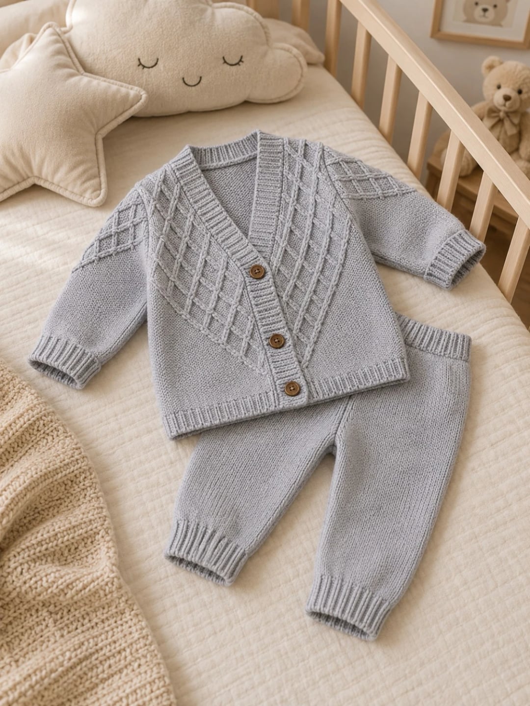 Knitted Baby Set - Cardigan and Trousers - Has Bereket - by Peralane
