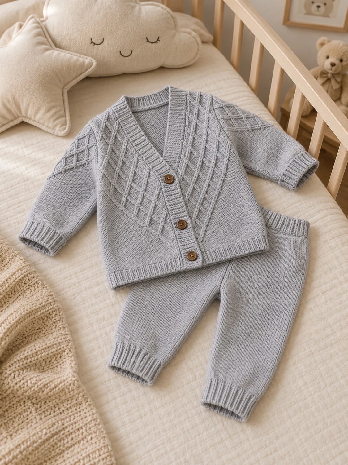 Knitted Baby Set - Cardigan and Trousers - Has Bereket - by Peralane